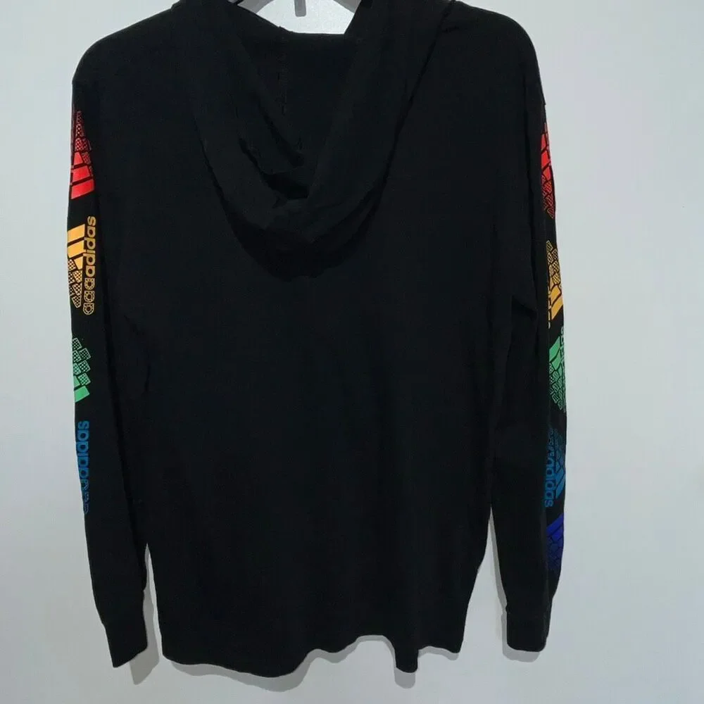 Adidas Men's Black Multicolor Badge Cassette‎ Tape Long Sleeve Hooded Tee Large